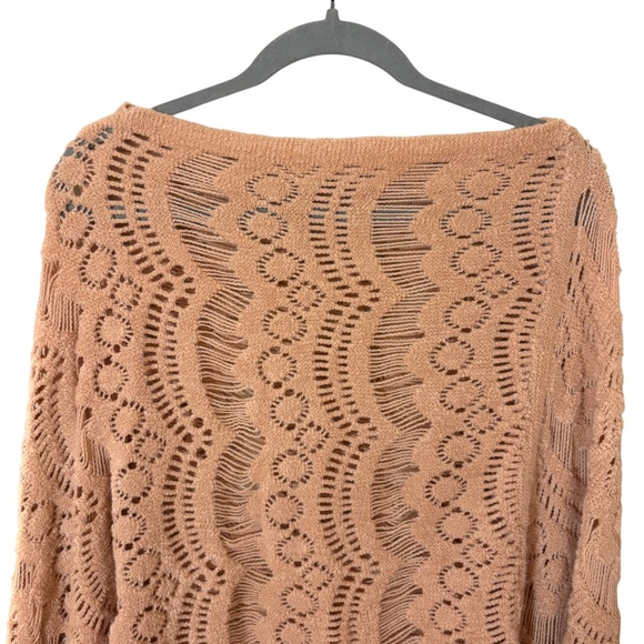 NWT macchia di Ruggine Blush Peach Knit Fringe Poncho One Size Prairie V neck - Picture 4 of 10